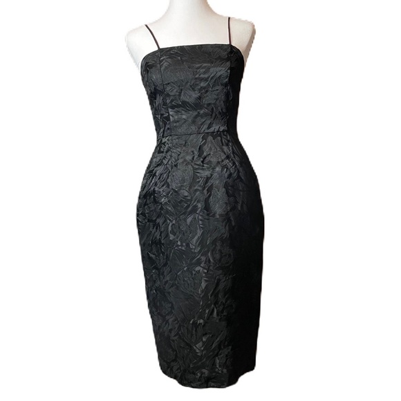 Vintage Dresses & Skirts - Vintage Women’s Black Floral Spaghetti Strap Acetate Sheath Midi Dress, Size 6